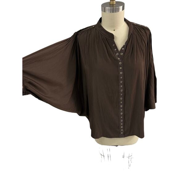 Chicos Flowy Blouse Chocolate Brown Sz 16/18 XL Batwing Sleeves - Picture 1 of 7